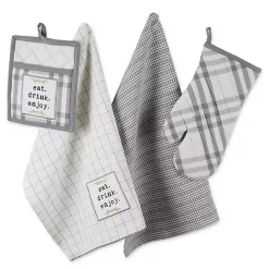 Clearance Kirklands Home Gray Plaid Eat Drink Enjoy 4-pc. Dish Towel Set