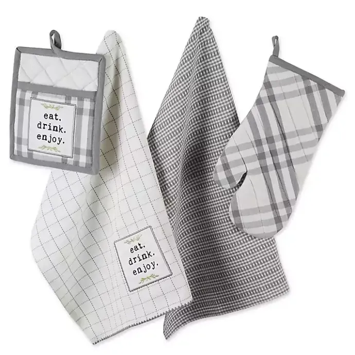 Clearance Kirklands Home Gray Plaid Eat Drink Enjoy 4-pc. Dish Towel Set