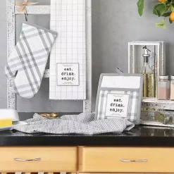 Clearance Kirklands Home Gray Plaid Eat Drink Enjoy 4-pc. Dish Towel Set