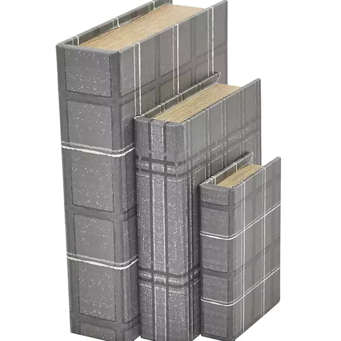 Sale Kirklands Home Plaid Faux Leather Book Boxes, Set of 3 Gray