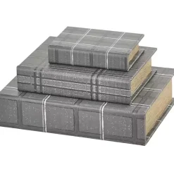 Sale Kirklands Home Plaid Faux Leather Book Boxes, Set of 3 Gray