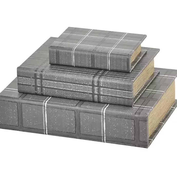 Sale Kirklands Home Plaid Faux Leather Book Boxes, Set of 3 Gray