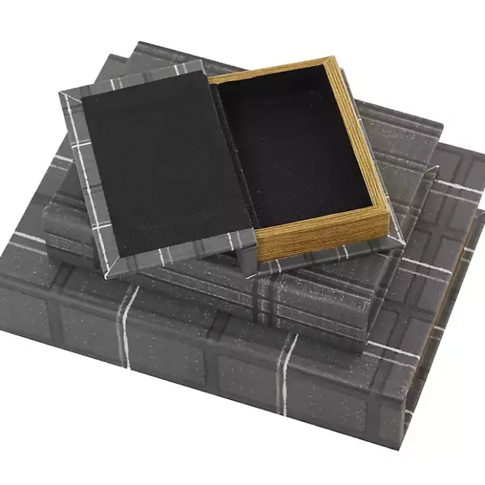 Sale Kirklands Home Plaid Faux Leather Book Boxes, Set of 3 Gray