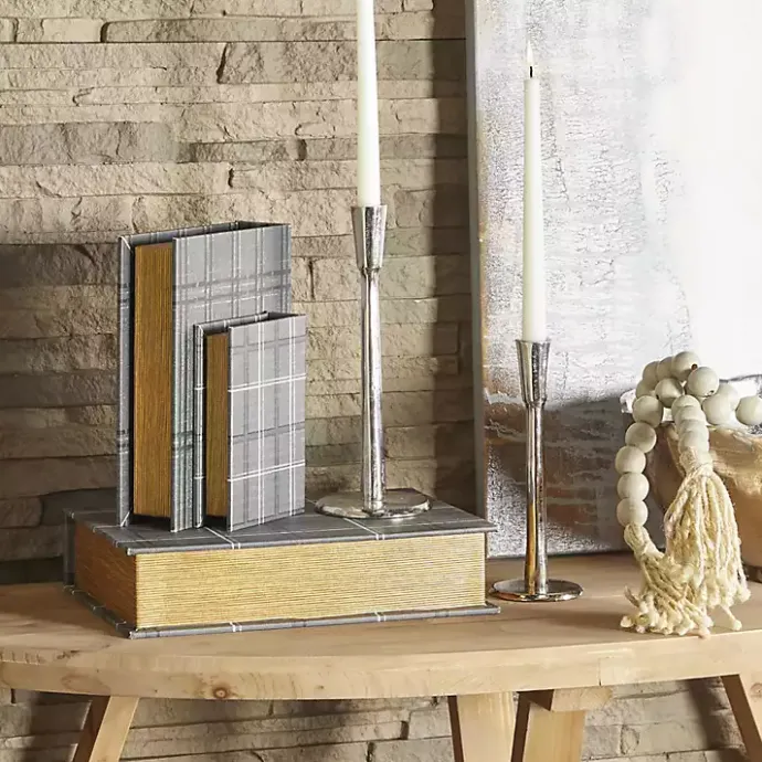 Sale Kirklands Home Plaid Faux Leather Book Boxes, Set of 3 Gray