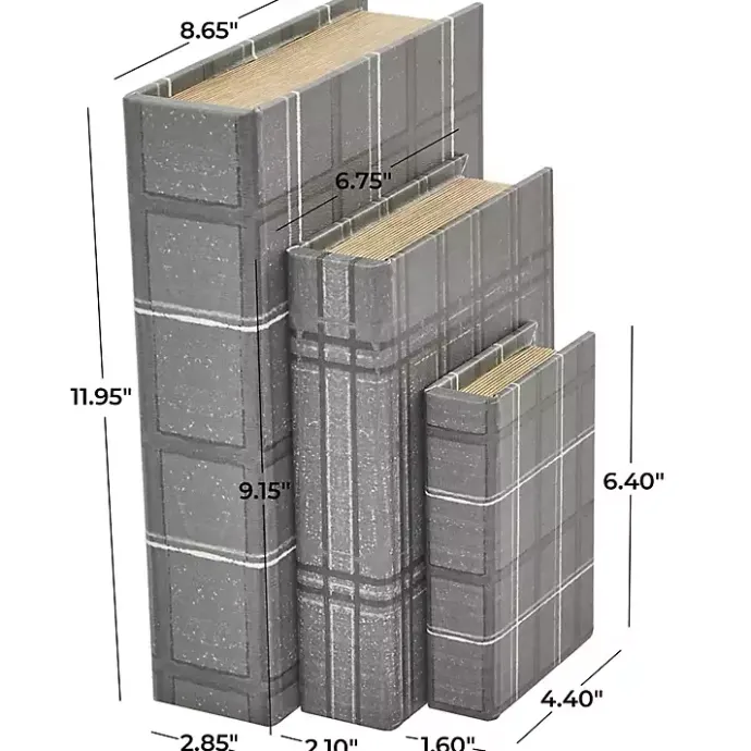 Sale Kirklands Home Plaid Faux Leather Book Boxes, Set of 3 Gray