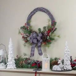 Sale Kirklands Home Gray Plaid Pine and Berries Wreath