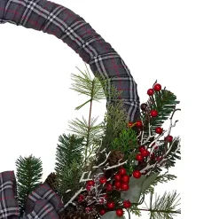 Sale Kirklands Home Gray Plaid Pine and Berries Wreath