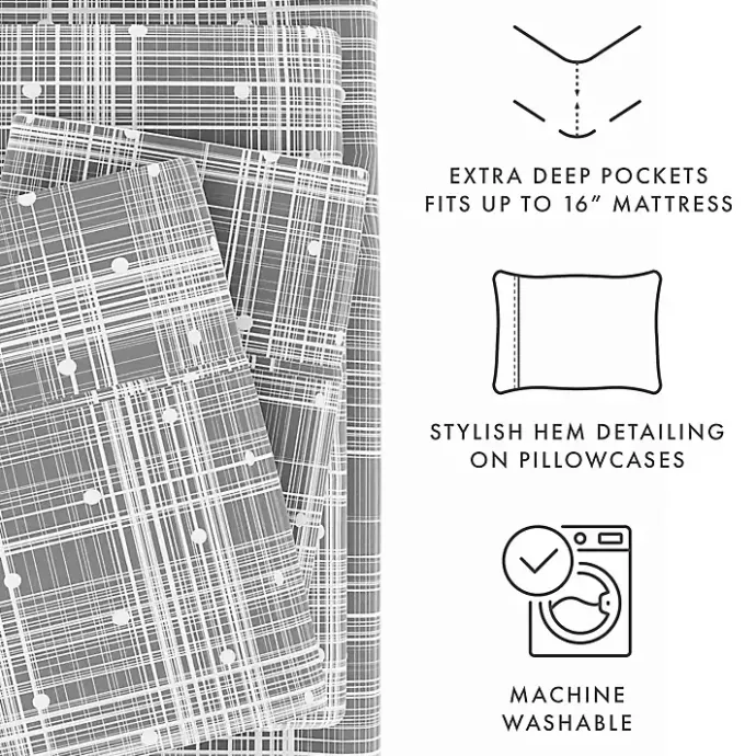 New Kirklands Home Plaid Polka Dot 3-pc. Twin Sheet Set Gray