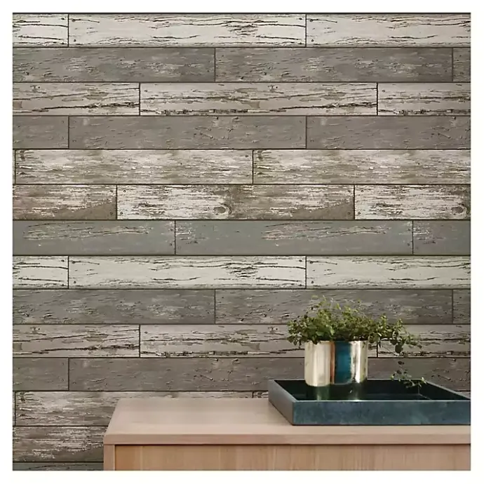 Discount Kirklands Home Gray Reclaimed Wood Peel & Stick Wallpaper