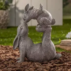 Kirklands Home Resin Baby Bunny Kissing Statue Gray