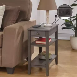New Kirklands Home 2-Shelf Charging Accent Table Gray