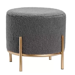 Outlet Kirklands Home Sherpa Upholstered Round Ottoman Gray
