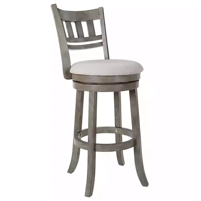 Outlet Kirklands Home Slatted Back Upholstered Swivel Bar Stool Gray