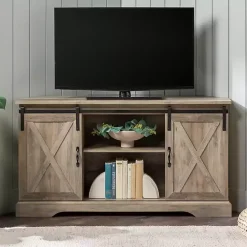 Outlet Kirklands Home Sliding Barn Doors Corner TV Stand Gray