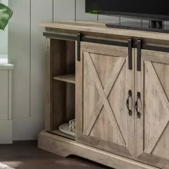 Outlet Kirklands Home Sliding Barn Doors Corner TV Stand Gray