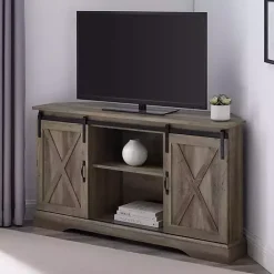 Outlet Kirklands Home Sliding Barn Doors Corner TV Stand Gray