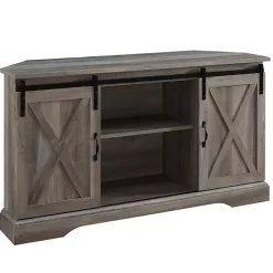 Outlet Kirklands Home Sliding Barn Doors Corner TV Stand Gray