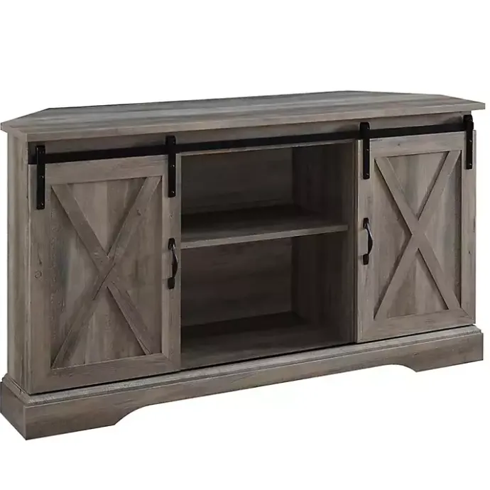 Outlet Kirklands Home Sliding Barn Doors Corner TV Stand Gray