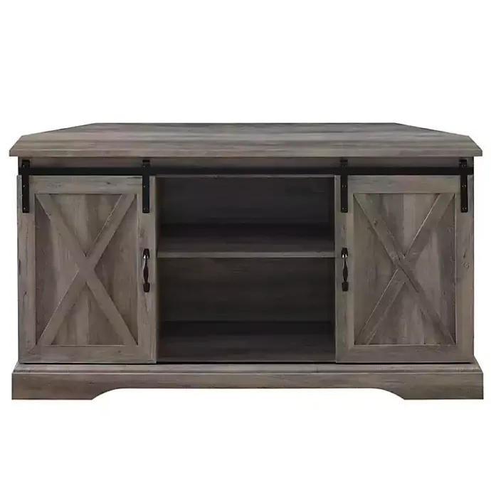 Outlet Kirklands Home Sliding Barn Doors Corner TV Stand Gray