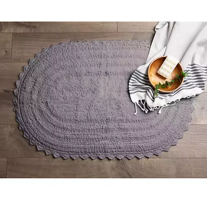 Kirklands Home Small Crochet Oval Bath Mat Gray