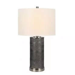 Clearance Kirklands Home Stone and Steel Cylinder Table Lamp Gray