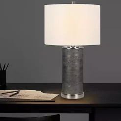 Clearance Kirklands Home Stone and Steel Cylinder Table Lamp Gray