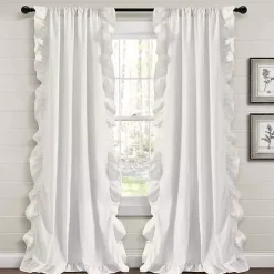 Discount Kirklands Home Gray Stripe Ruffled Curtain Panel Set, 84 in.