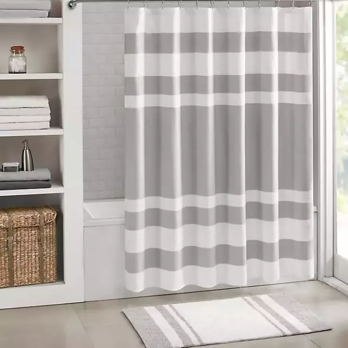 Best Kirklands Home Stripe Waffle Weave Shower Curtain Gray