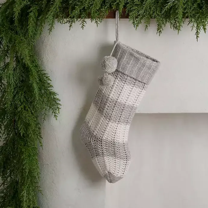 Sale Kirklands Home Striped Knit Christmas Stocking Gray