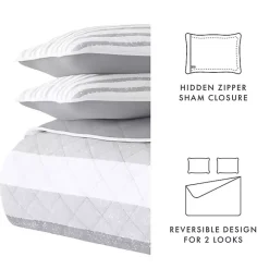 Hot Kirklands Home Gray Striped Reversible 3-pc. Queen Quilt Set