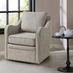 Best Kirklands Home Swivel Upholstered Wide Seat Accent Chair Gray