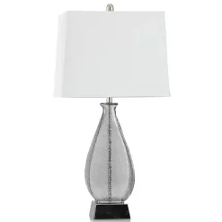 Clearance Kirklands Home Gray Textured Glass and Silver Table Lamp Ivory