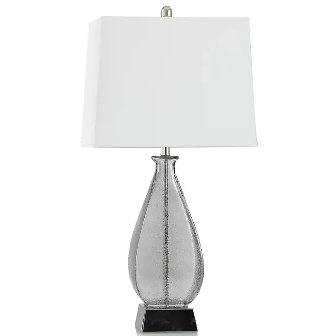 Clearance Kirklands Home Gray Textured Glass and Silver Table Lamp Ivory