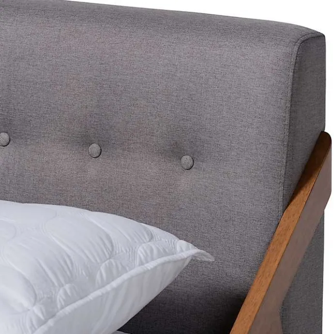 New Kirklands Home Tufted and Natural Walnut King Platform Bed Gray