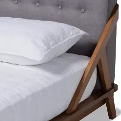 New Kirklands Home Tufted and Natural Walnut King Platform Bed Gray