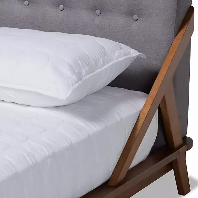 New Kirklands Home Tufted and Natural Walnut King Platform Bed Gray