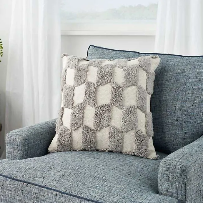 Sale Kirklands Home Tufted Diagonal Checkers Throw Pillow Gray