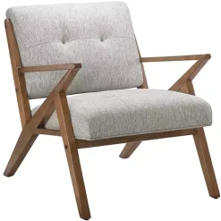 Best Kirklands Home Tufted Pecan Wood Mid-Century Modern Armchair Gray