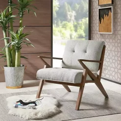 Best Kirklands Home Tufted Pecan Wood Mid-Century Modern Armchair Gray