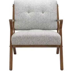 Best Kirklands Home Tufted Pecan Wood Mid-Century Modern Armchair Gray