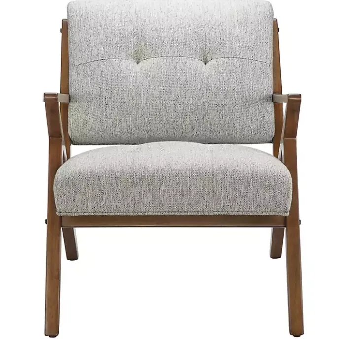 Best Kirklands Home Tufted Pecan Wood Mid-Century Modern Armchair Gray