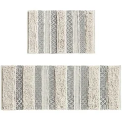 New Kirklands Home Tufted Stripes Woven Bath Mat Gray