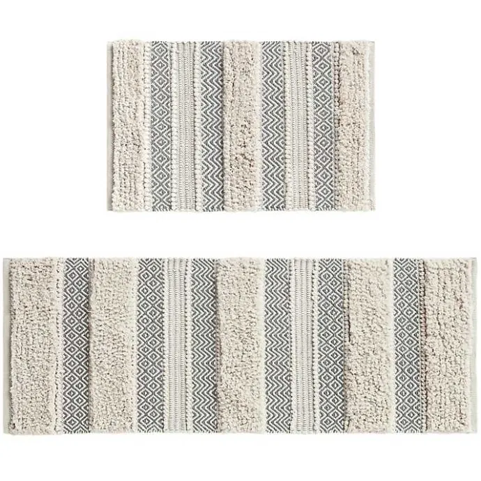 New Kirklands Home Tufted Stripes Woven Bath Mat Gray