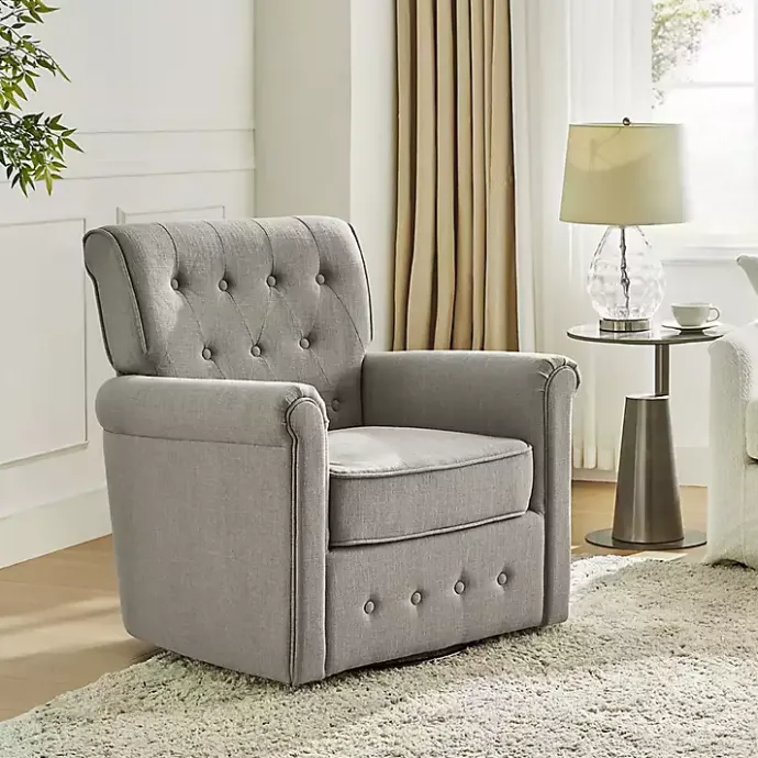 Sale Kirklands Home Tufted Swivel Armchair Gray