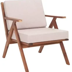New Kirklands Home Upholstered Acacia Wood Outdoor Chair Gray