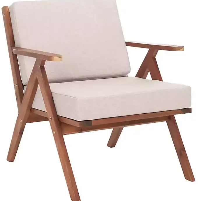 New Kirklands Home Upholstered Acacia Wood Outdoor Chair Gray