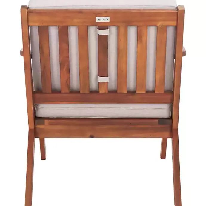 New Kirklands Home Upholstered Acacia Wood Outdoor Chair Gray