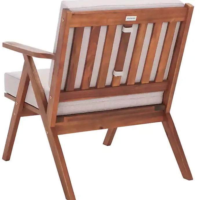 New Kirklands Home Upholstered Acacia Wood Outdoor Chair Gray
