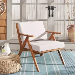 New Kirklands Home Upholstered Acacia Wood Outdoor Chair Gray