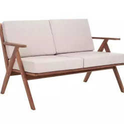 Kirklands Home Upholstered Acacia Wood Outdoor Loveseat Gray